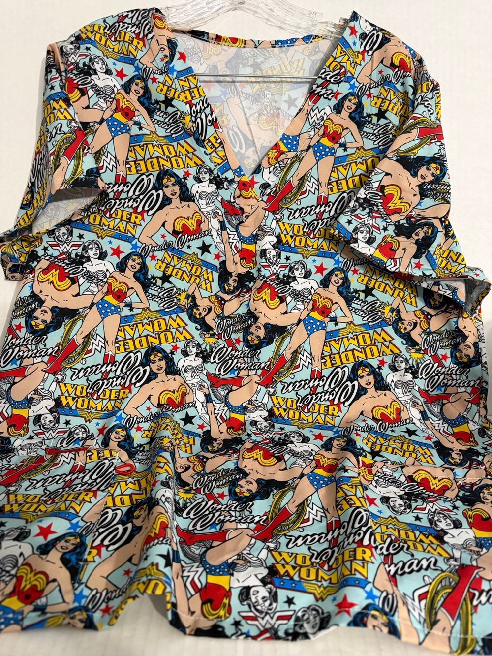 Wonder Woman Comic Print V-Neck Scrub Top
